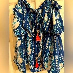 Lilly Pulitzer COCOANUT WALK Top Indigo Get in Line Jellyfish large worn 1x